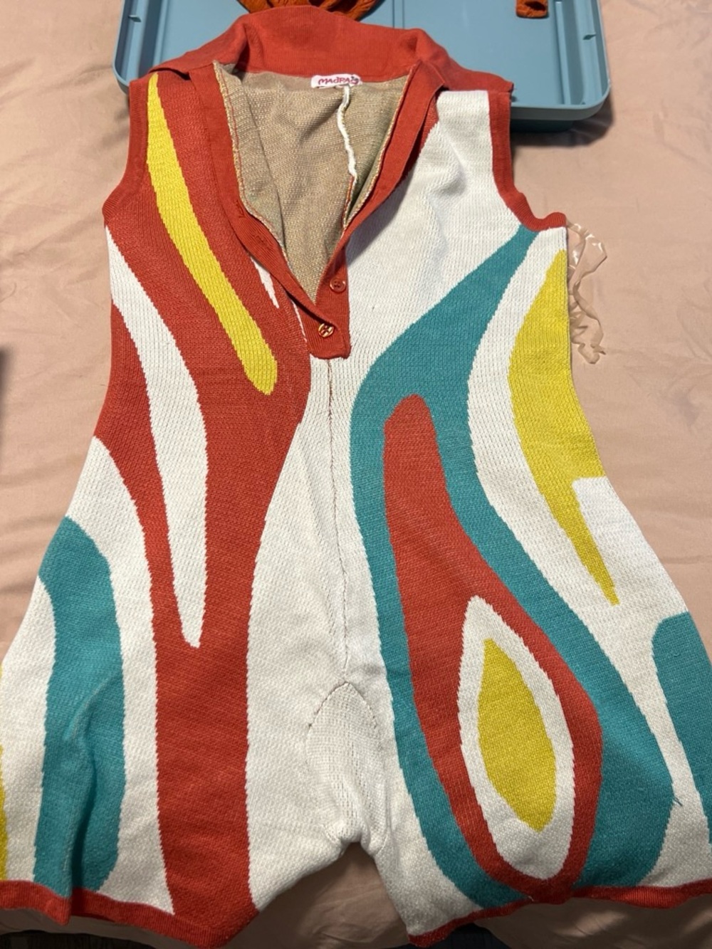 Kids Sleeveless Knit One-Piece in Rust, Teal & Yellow